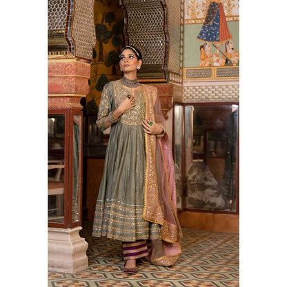 Gulabo Jaipur Nahal Grey Anarkali (Set of 3)