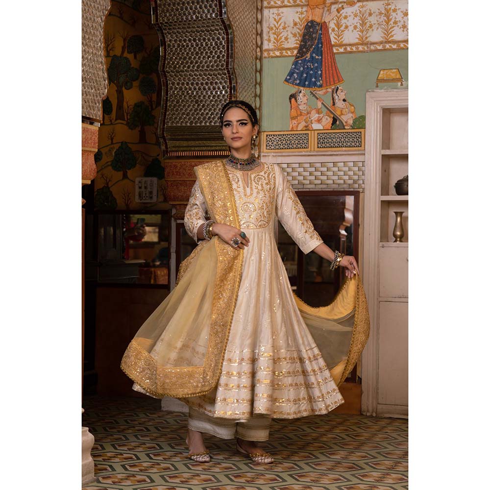 Gulabo Jaipur Nahal White Anarkali (Set of 3)