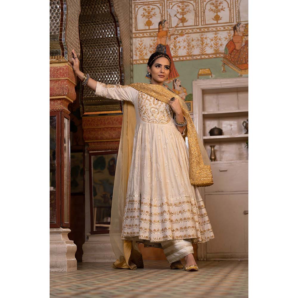 Gulabo Jaipur Nahal White Anarkali (Set of 3)