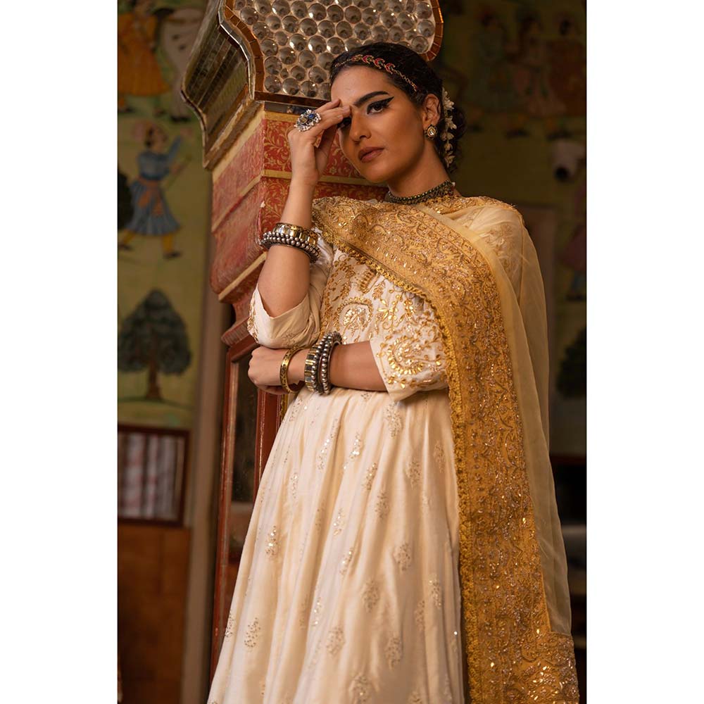 Gulabo Jaipur Nahal White Anarkali (Set of 3)