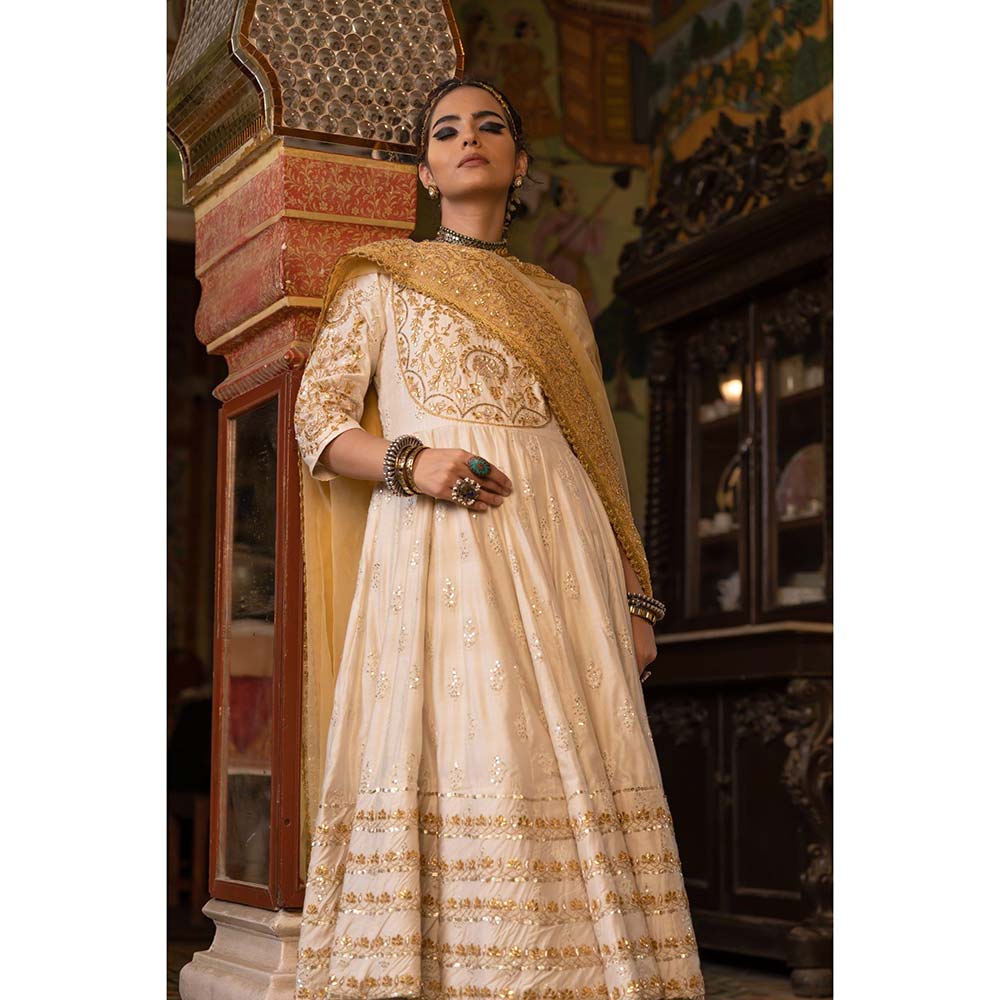 Gulabo Jaipur Nahal White Anarkali (Set of 3)