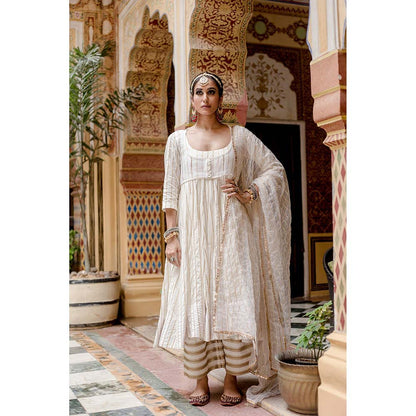 Gulabo Jaipur Farah White Anarkali (Set of 3)
