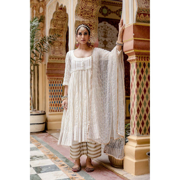 Gulabo Jaipur Farah White Anarkali (Set of 3)