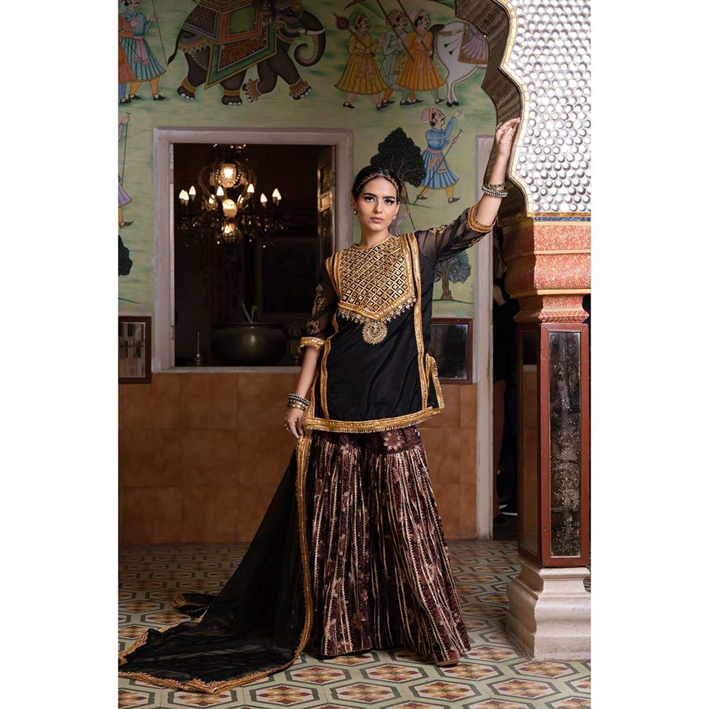 Gulabo Jaipur Aasman Black Sharara (Set of 3)
