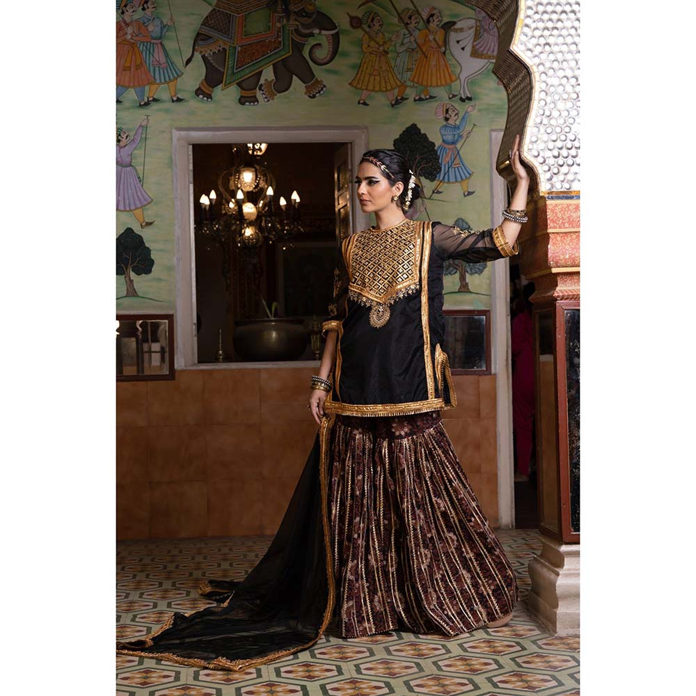 Gulabo Jaipur Aasman Black Sharara (Set of 3)