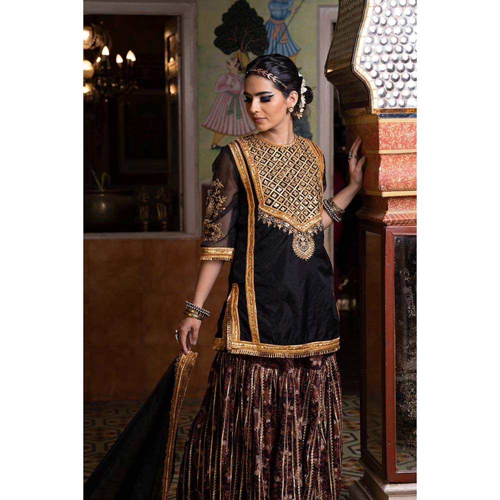 Gulabo Jaipur Aasman Black Sharara (Set of 3)