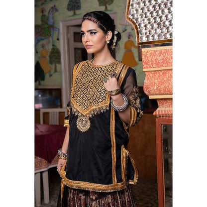 Gulabo Jaipur Aasman Black Sharara (Set of 3)