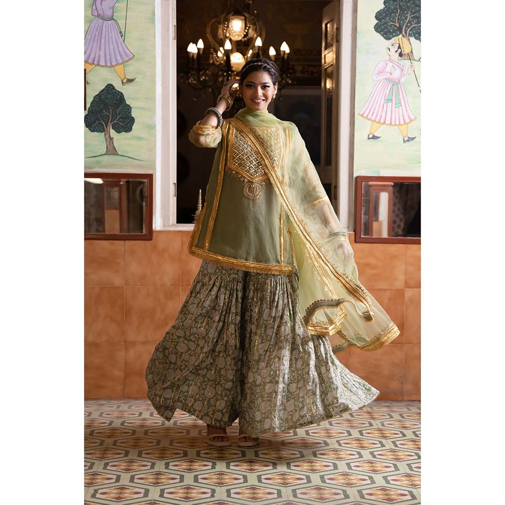 Gulabo Jaipur Aasman Green Sharara (Set of 3)
