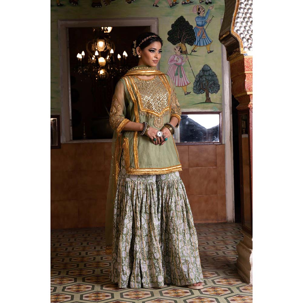 Gulabo Jaipur Aasman Green Sharara (Set of 3)