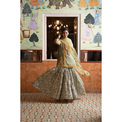 Gulabo Jaipur Aasman Green Sharara (Set of 3)