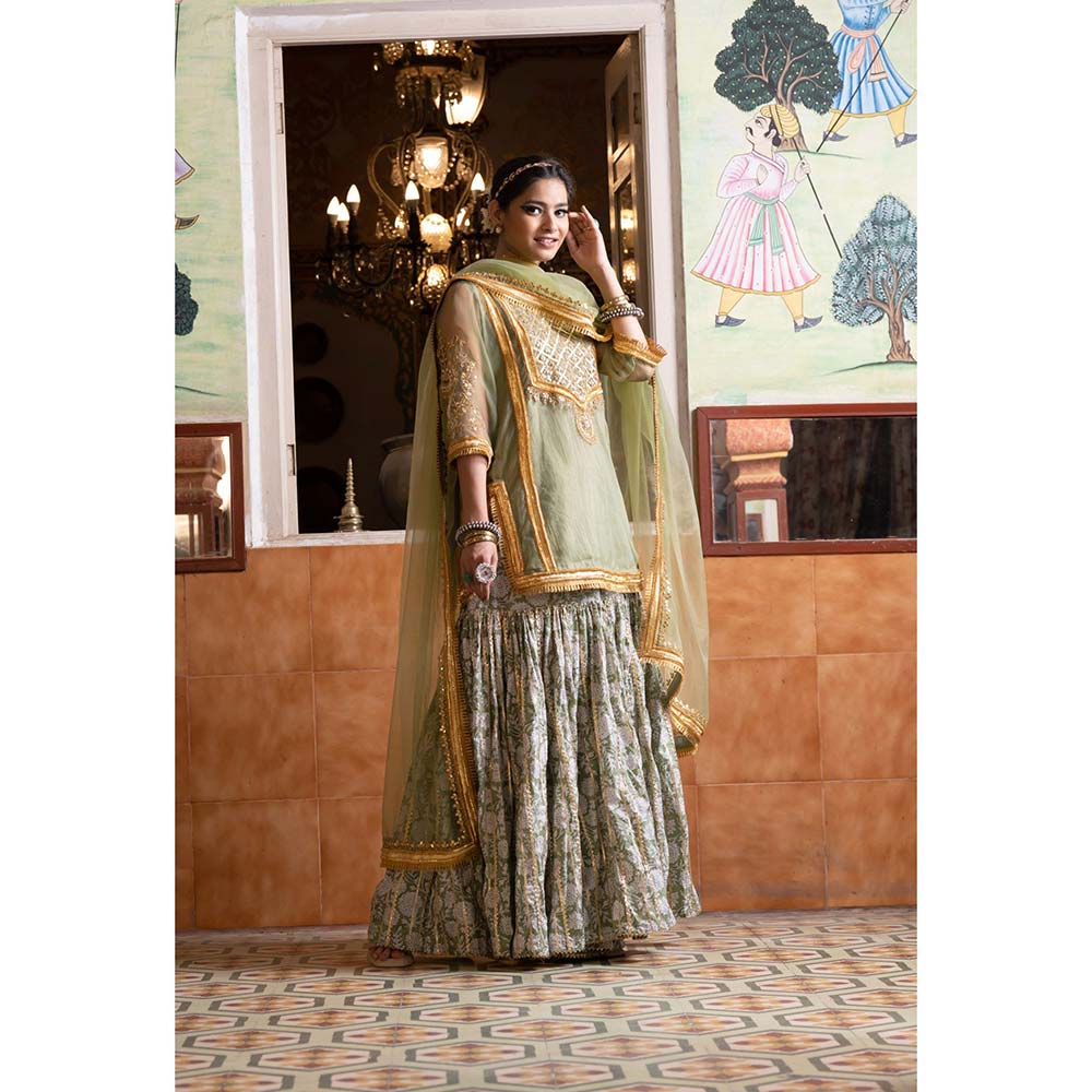Gulabo Jaipur Aasman Green Sharara (Set of 3)