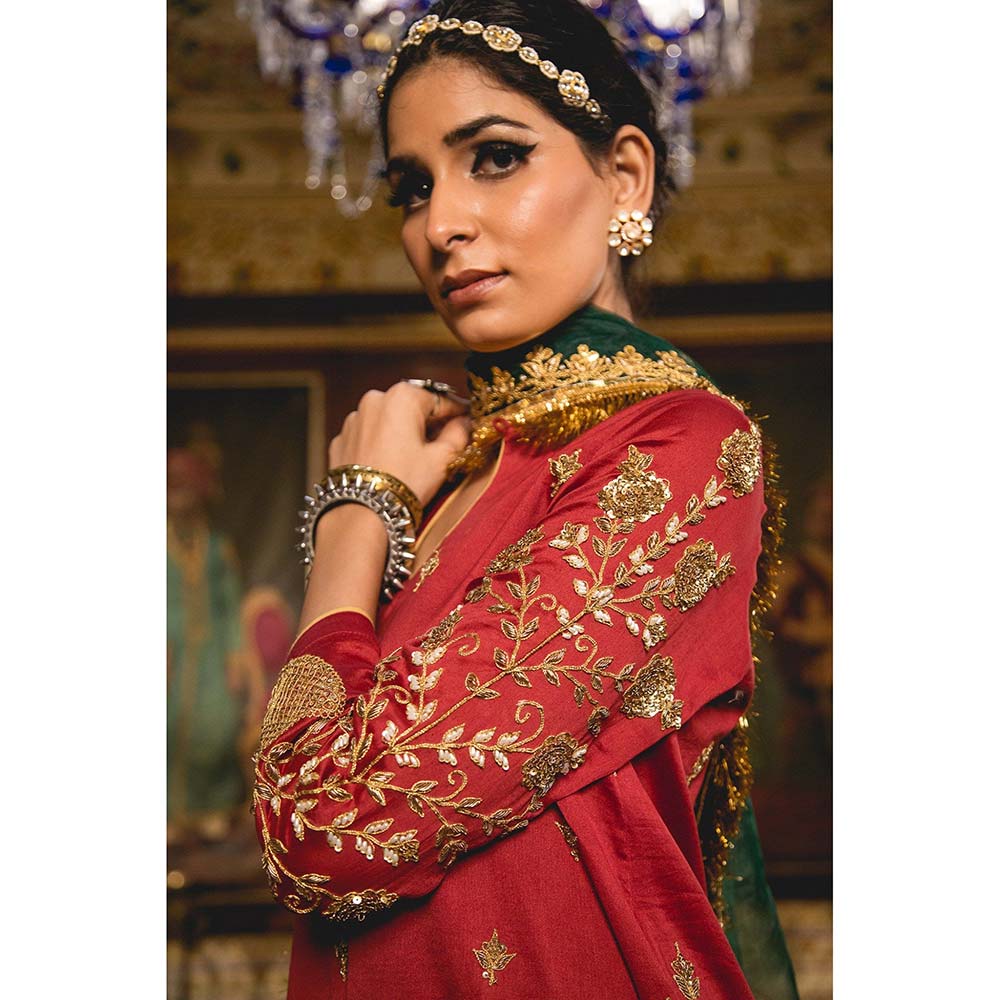 Gulabo Jaipur Imama Maroon Sharara (Set of 3)