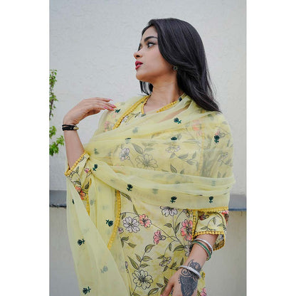 Gulabo Jaipur Muskan Yellow Printed Embroidery Kurta (Set of 3)