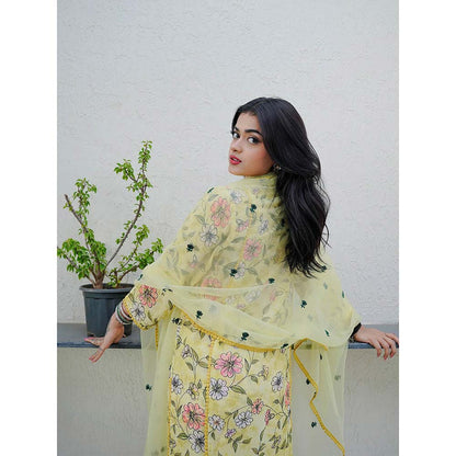 Gulabo Jaipur Muskan Yellow Printed Embroidery Kurta (Set of 3)
