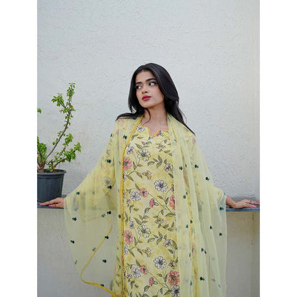 Gulabo Jaipur Muskan Yellow Printed Embroidery Kurta (Set of 3)