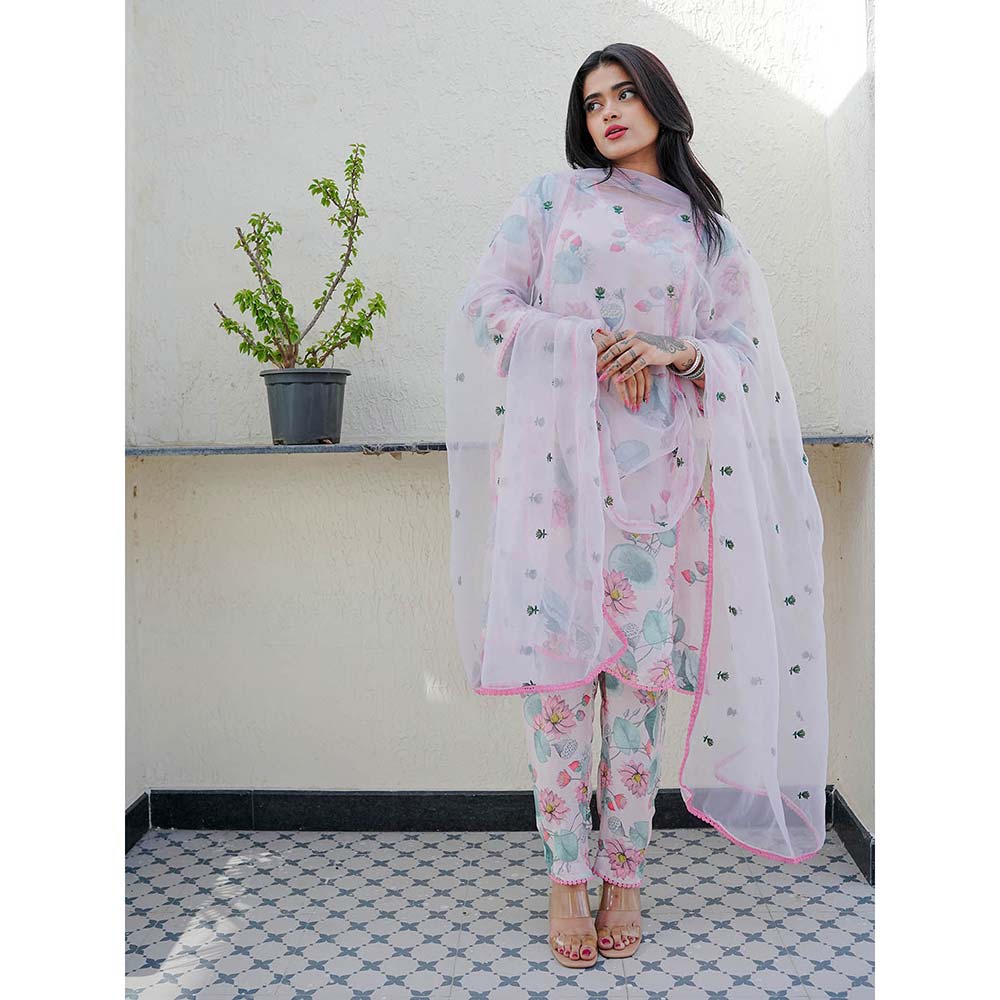 Gulabo Jaipur Muskan Pink Printed Embroidery Kurta (Set of 3)