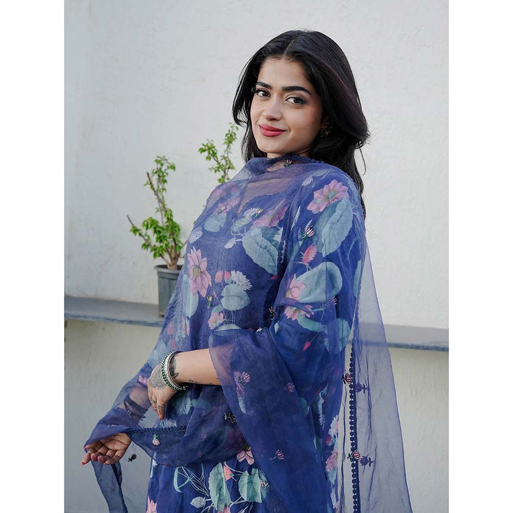Gulabo Jaipur Muskan Blue Printed Embroidery Kurta (Set of 3)