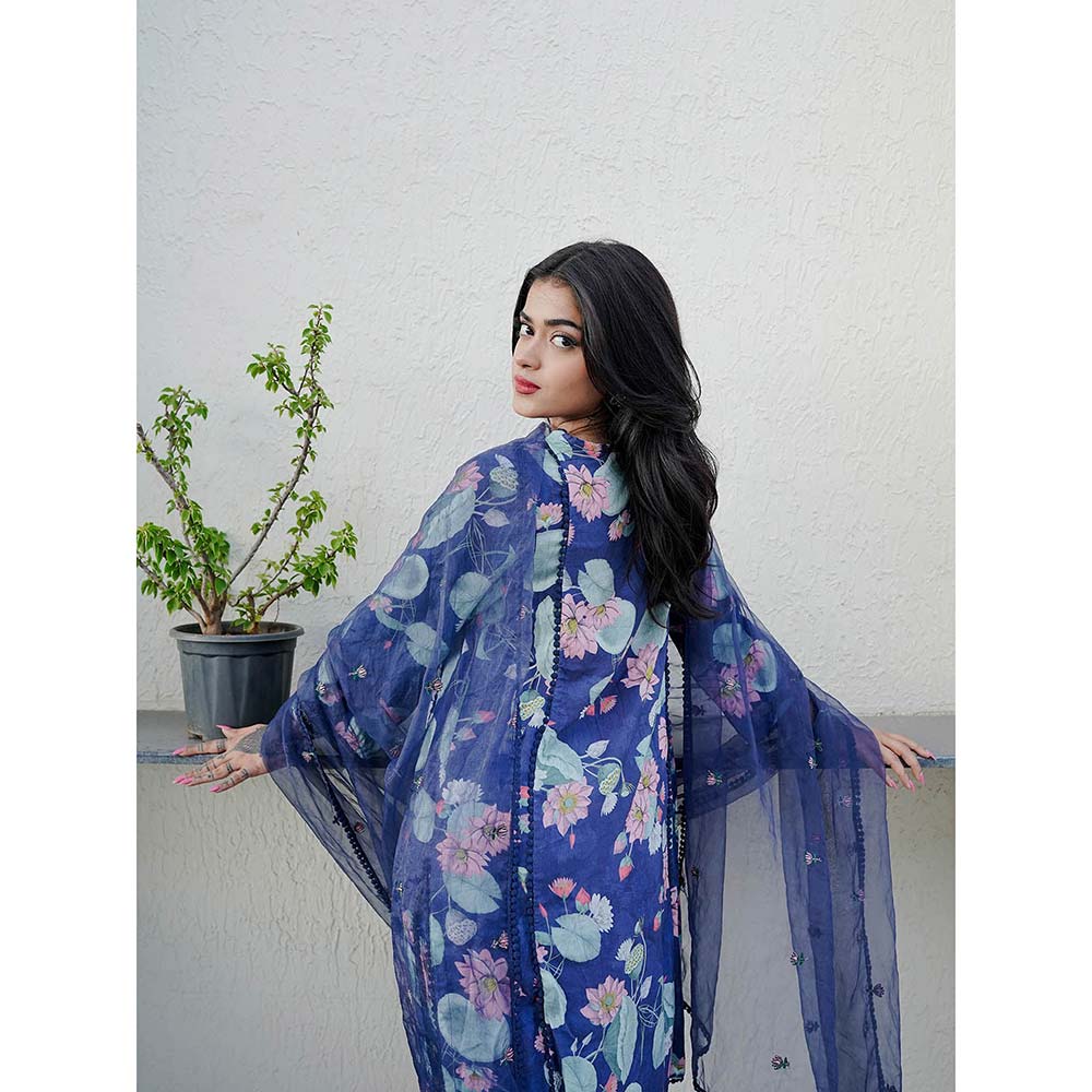 Gulabo Jaipur Muskan Blue Printed Embroidery Kurta (Set of 3)