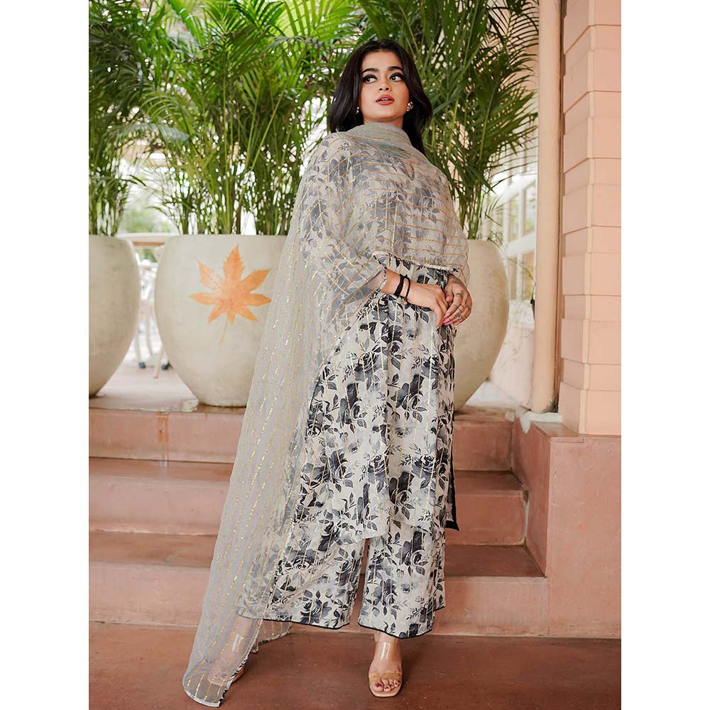 Gulabo Jaipur Meer Black And White Printed Embellished Kurta (Set of 3)