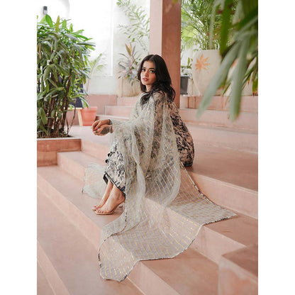 Gulabo Jaipur Meer Black And White Printed Embellished Kurta (Set of 3)