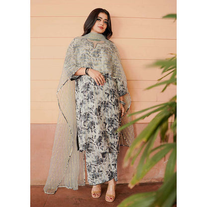Gulabo Jaipur Meer Black And White Printed Embellished Kurta (Set of 3)
