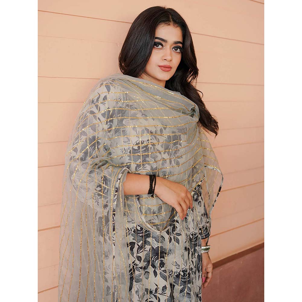 Gulabo Jaipur Meer Black And White Printed Embellished Kurta (Set of 3)