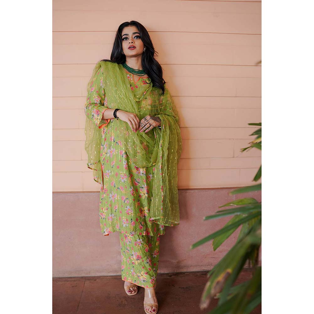 Gulabo Jaipur Meer Green Printed Embellished Kurta (Set of 3)