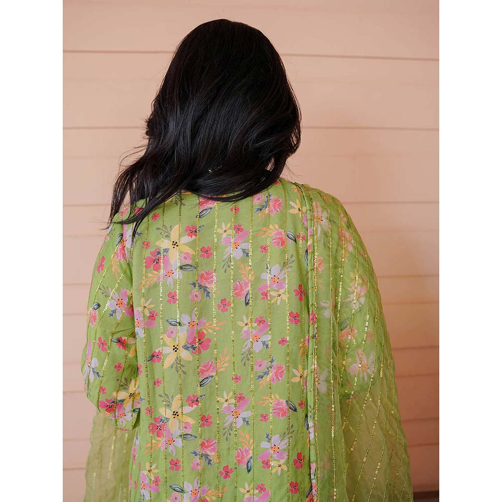 Gulabo Jaipur Meer Green Printed Embellished Kurta (Set of 3)