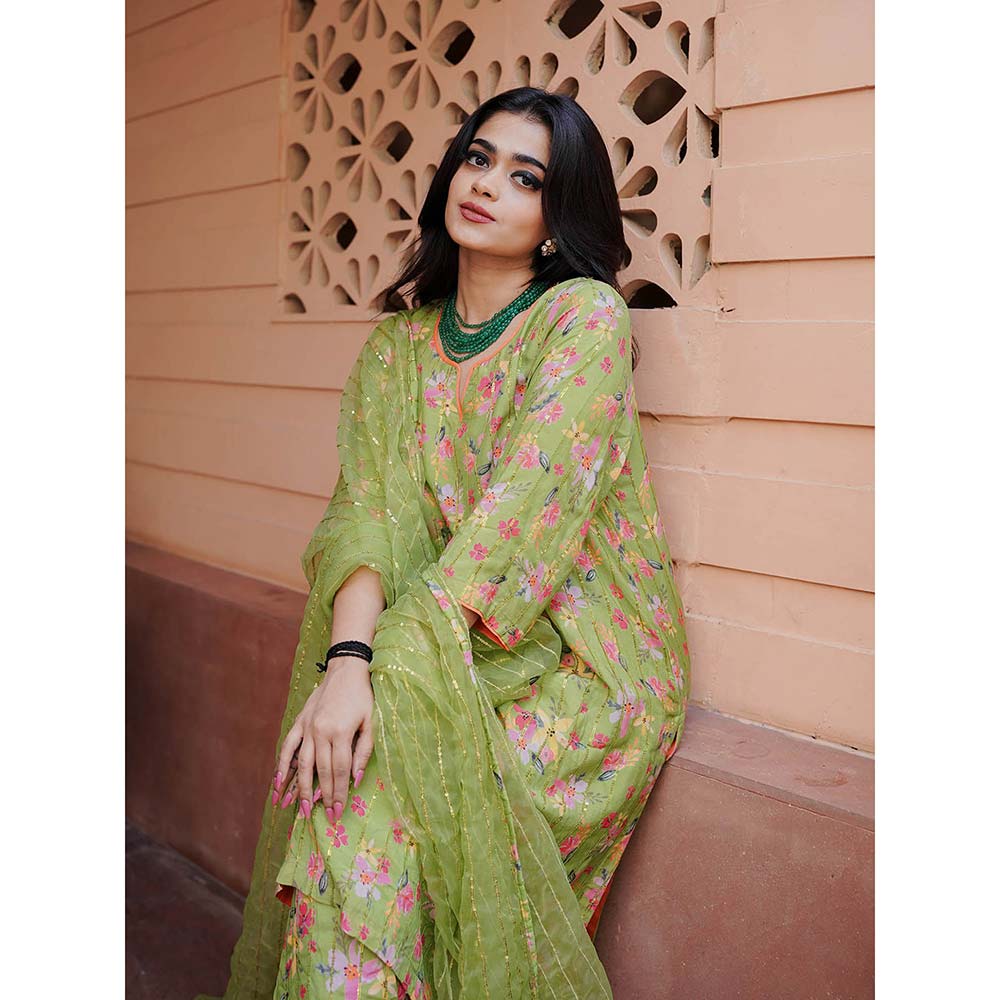 Gulabo Jaipur Meer Green Printed Embellished Kurta (Set of 3)