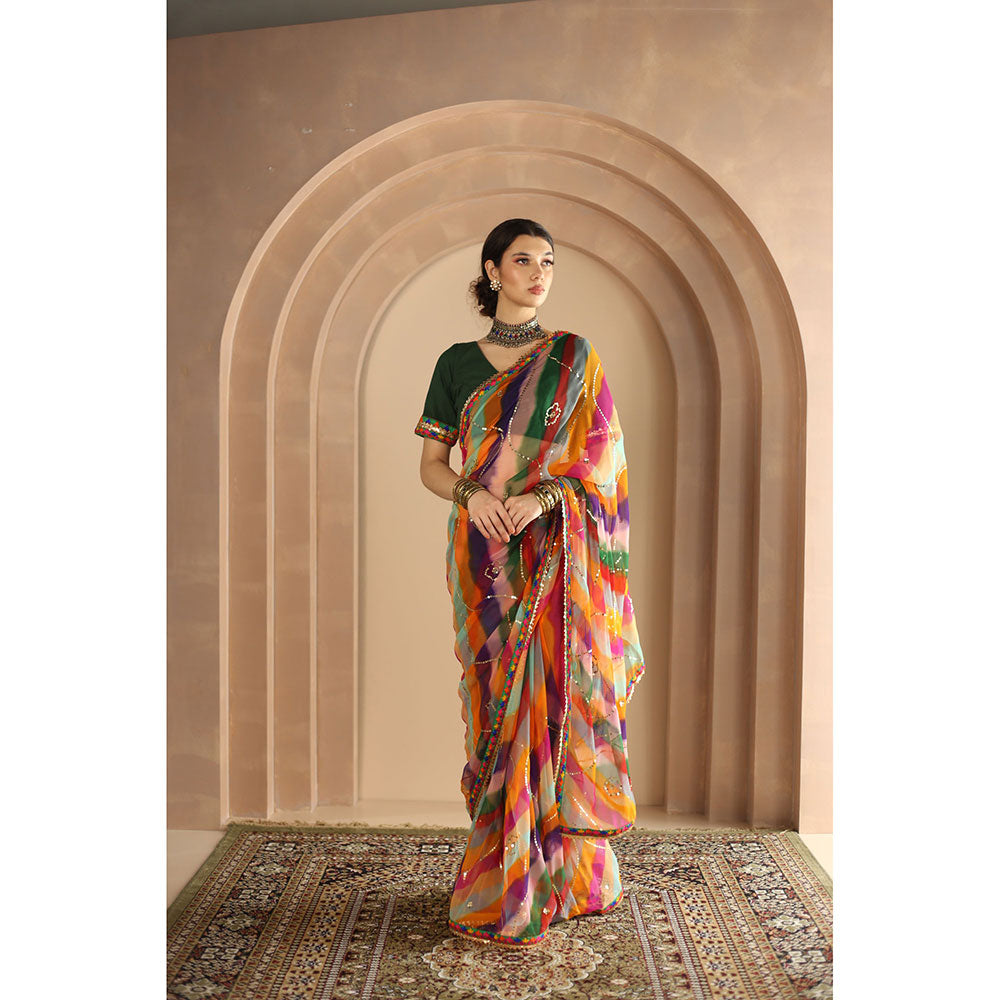 Gulabo Jaipur Gulnar Saree-Multi-Color with Unstitched Blouse