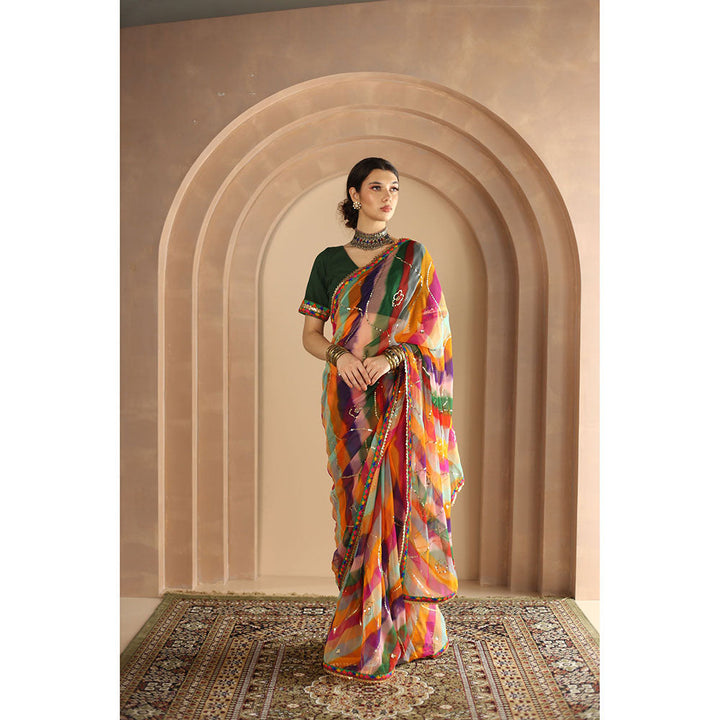 Gulabo Jaipur Gulnar Saree-Multi-Color with Unstitched Blouse