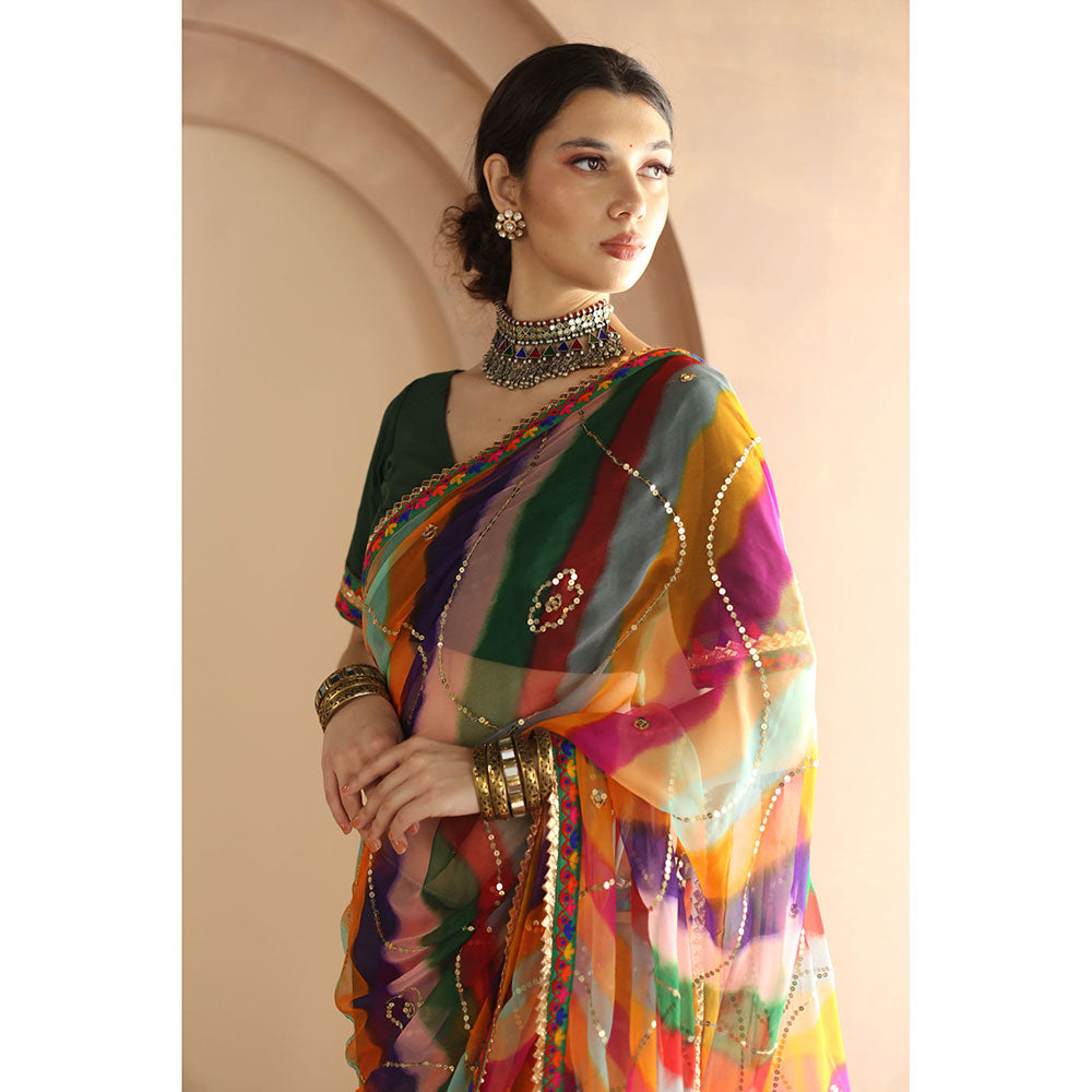 Gulabo Jaipur Gulnar Saree-Multi-Color with Unstitched Blouse
