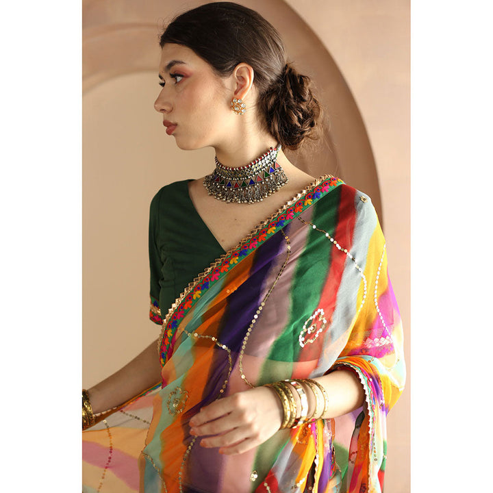 Gulabo Jaipur Gulnar Saree-Multi-Color with Unstitched Blouse