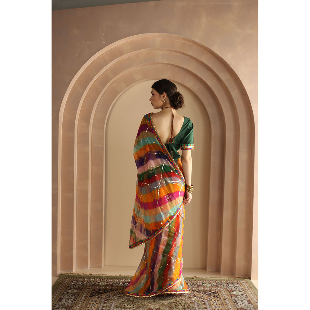 Gulabo Jaipur Gulnar Saree-Multi-Color with Unstitched Blouse