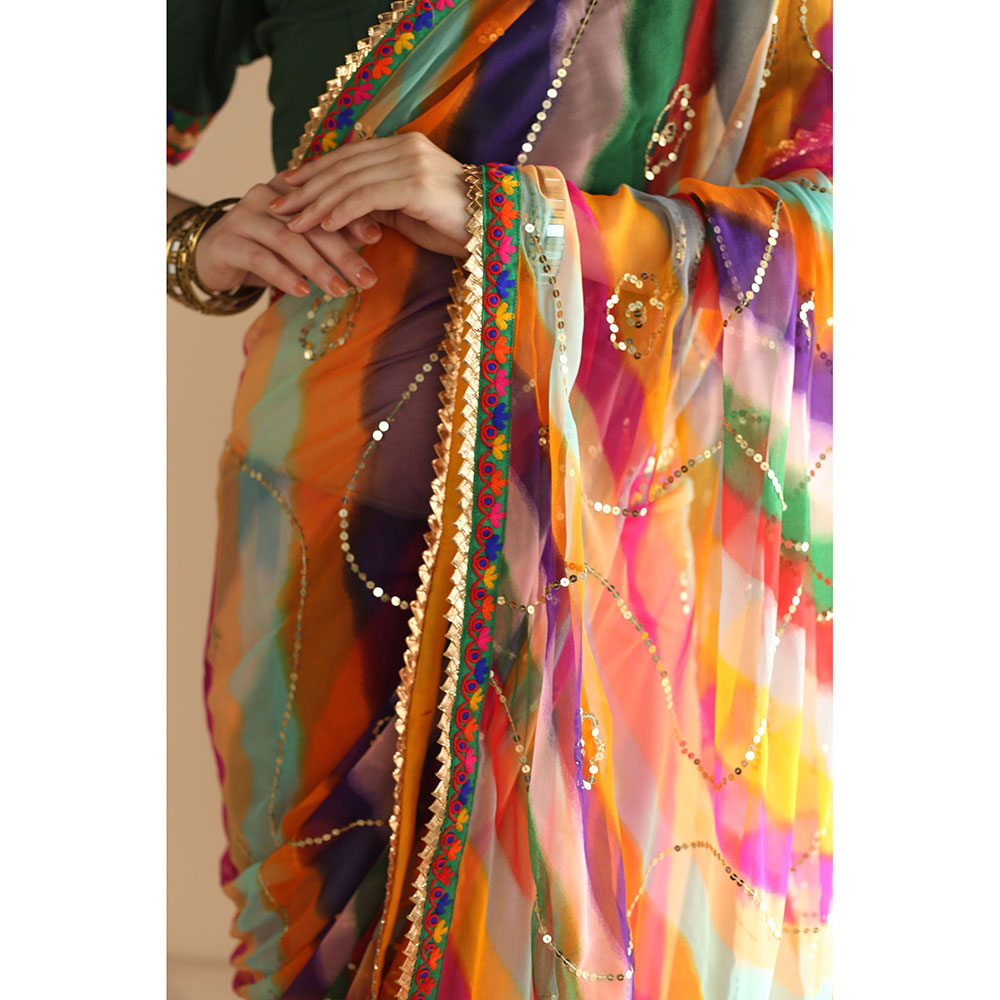 Gulabo Jaipur Gulnar Saree-Multi-Color with Unstitched Blouse