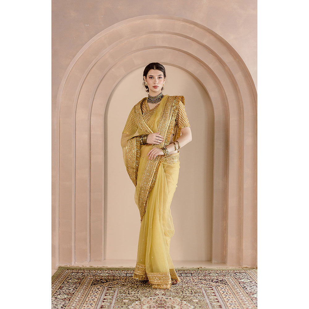Gulabo Jaipur Gulbahar Saree-Gold with Unstitched Blouse