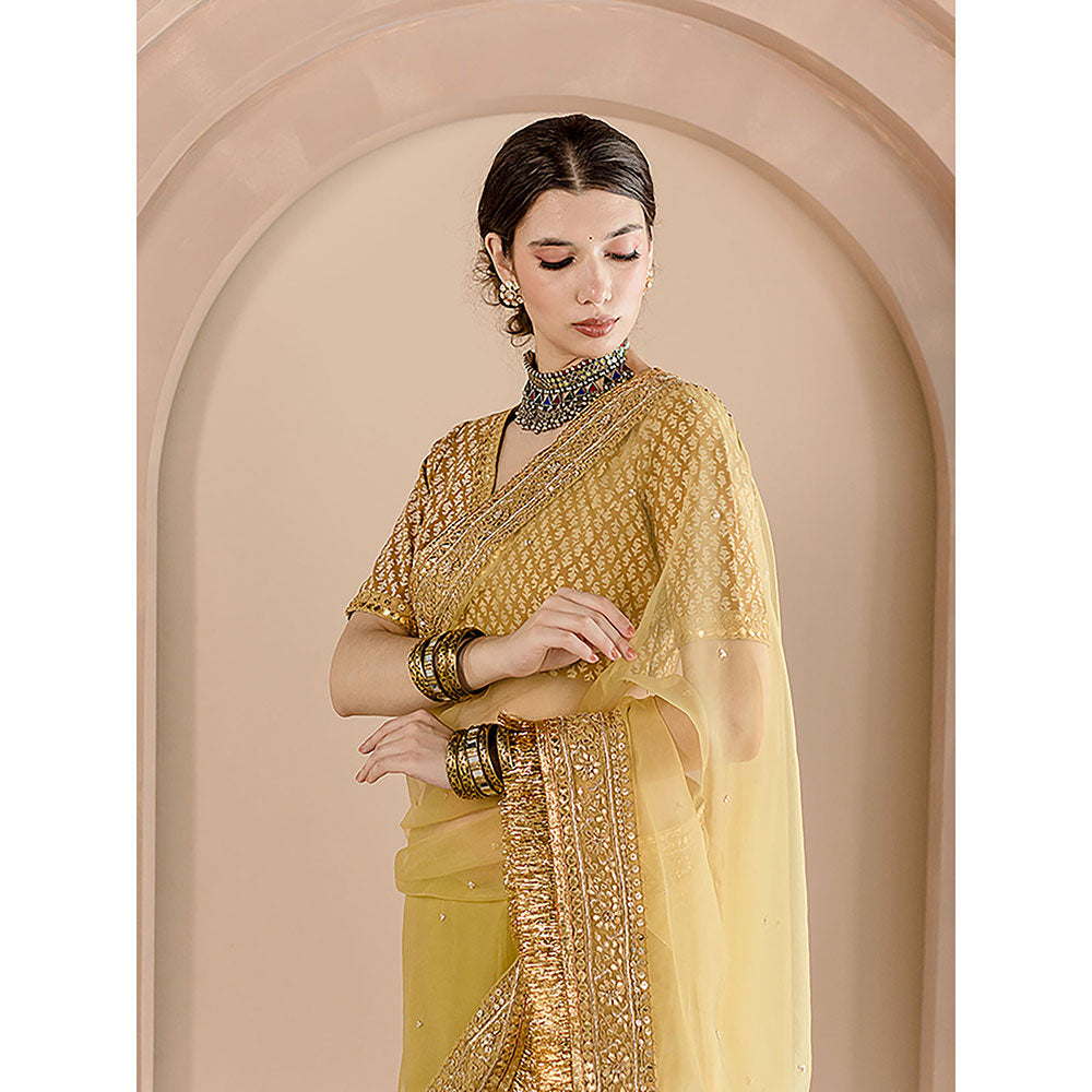 Gulabo Jaipur Gulbahar Saree-Gold with Unstitched Blouse