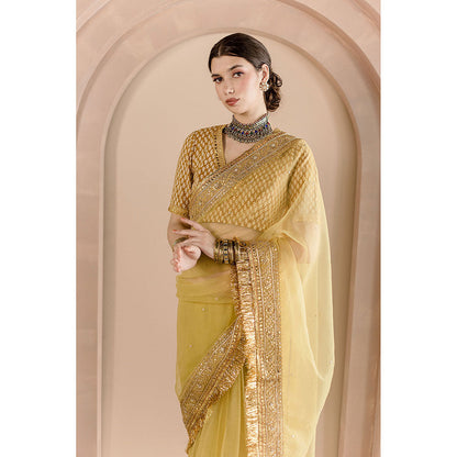 Gulabo Jaipur Gulbahar Saree-Gold with Unstitched Blouse