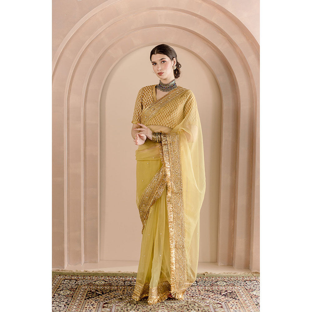 Gulabo Jaipur Gulbahar Saree-Gold with Unstitched Blouse