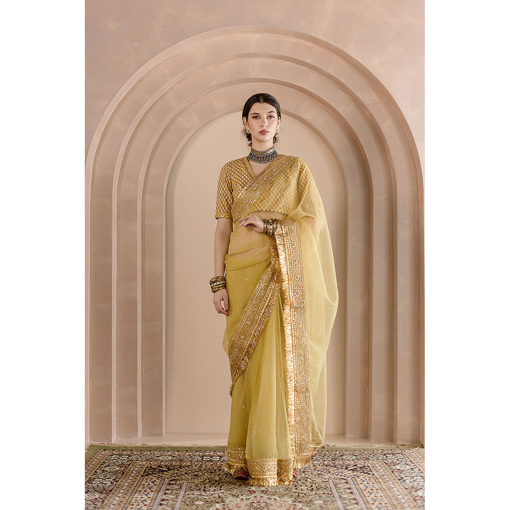 Gulabo Jaipur Gulbahar Saree-Gold with Unstitched Blouse