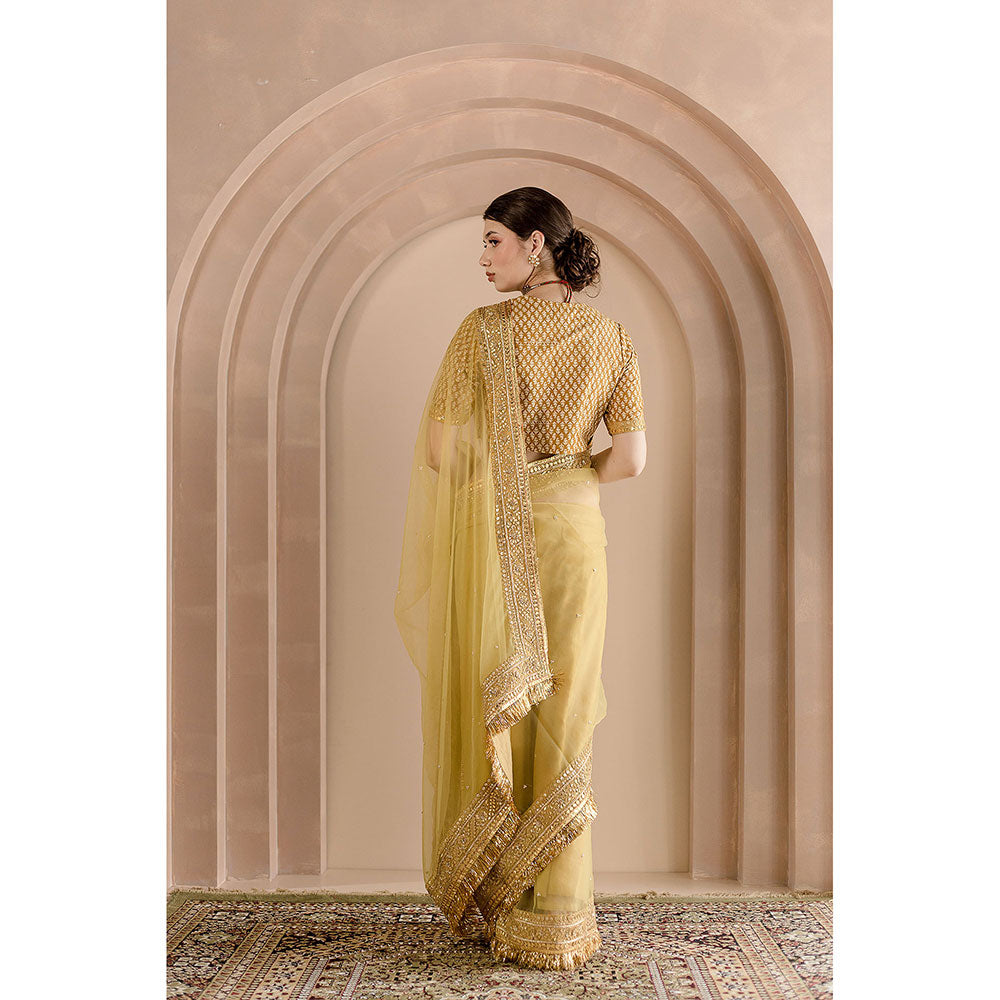 Gulabo Jaipur Gulbahar Saree-Gold with Unstitched Blouse