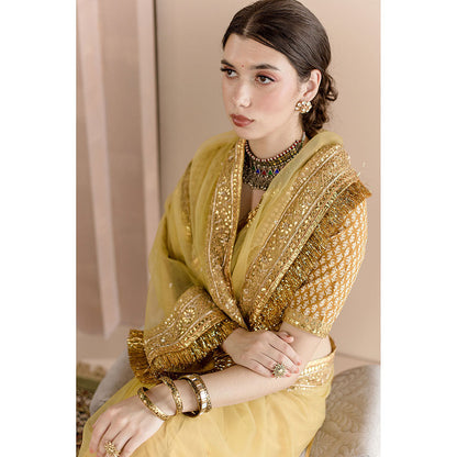 Gulabo Jaipur Gulbahar Saree-Gold with Unstitched Blouse