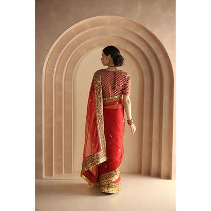 Gulabo Jaipur Gurez Saree-Red with Unstitched Blouse