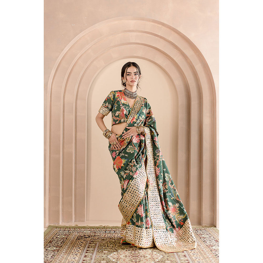 Gulabo Jaipur Gulbaagh Saree-Green with Unstitched Blouse