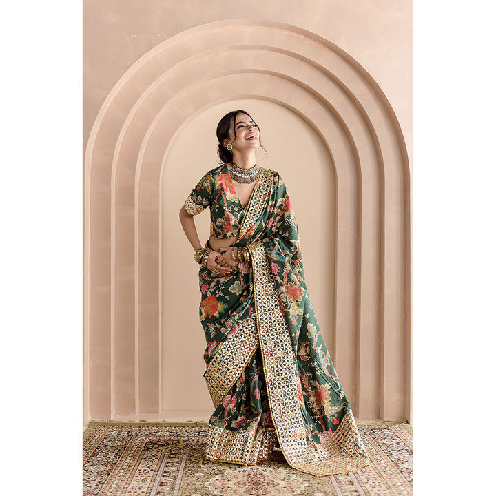 Gulabo Jaipur Gulbaagh Saree-Green with Unstitched Blouse