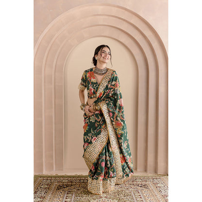 Gulabo Jaipur Gulbaagh Saree-Green with Unstitched Blouse