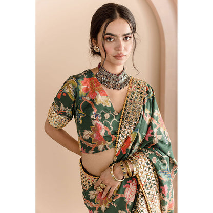Gulabo Jaipur Gulbaagh Saree-Green with Unstitched Blouse