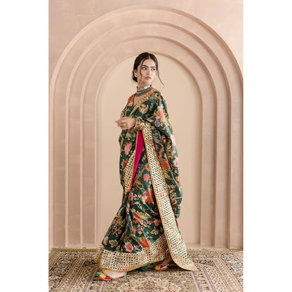 Gulabo Jaipur Gulbaagh Saree-Green with Unstitched Blouse
