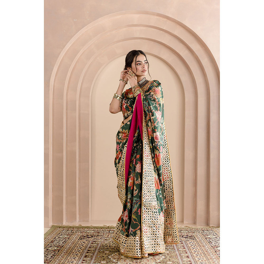 Gulabo Jaipur Gulbaagh Saree-Green with Unstitched Blouse