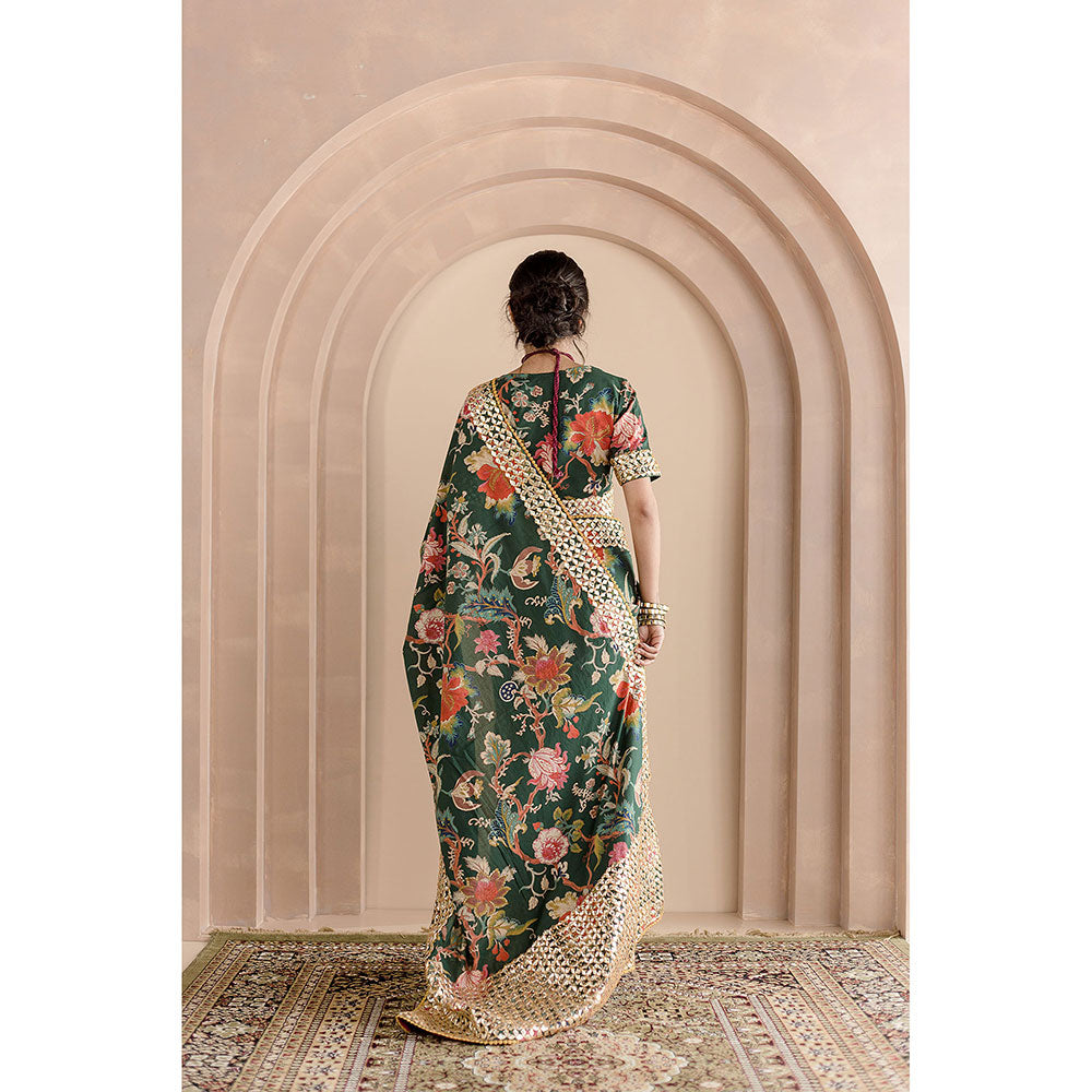 Gulabo Jaipur Gulbaagh Saree-Green with Unstitched Blouse